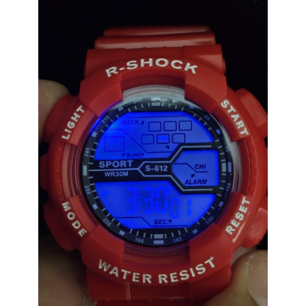 Men's Sports Digital Watch 50MM Red Case Plastic Bands Light Working - Picture 5 of 12